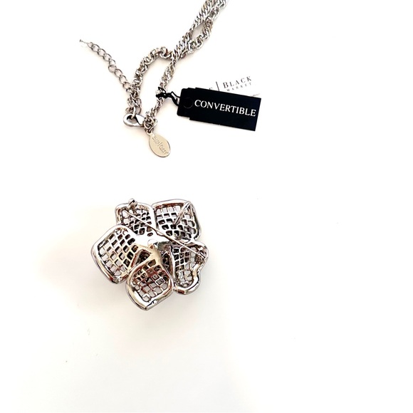 WHBM Pave Crystal Silver Rose Pendant/Broach Convertible Necklace NWT - Picture 12 of 14